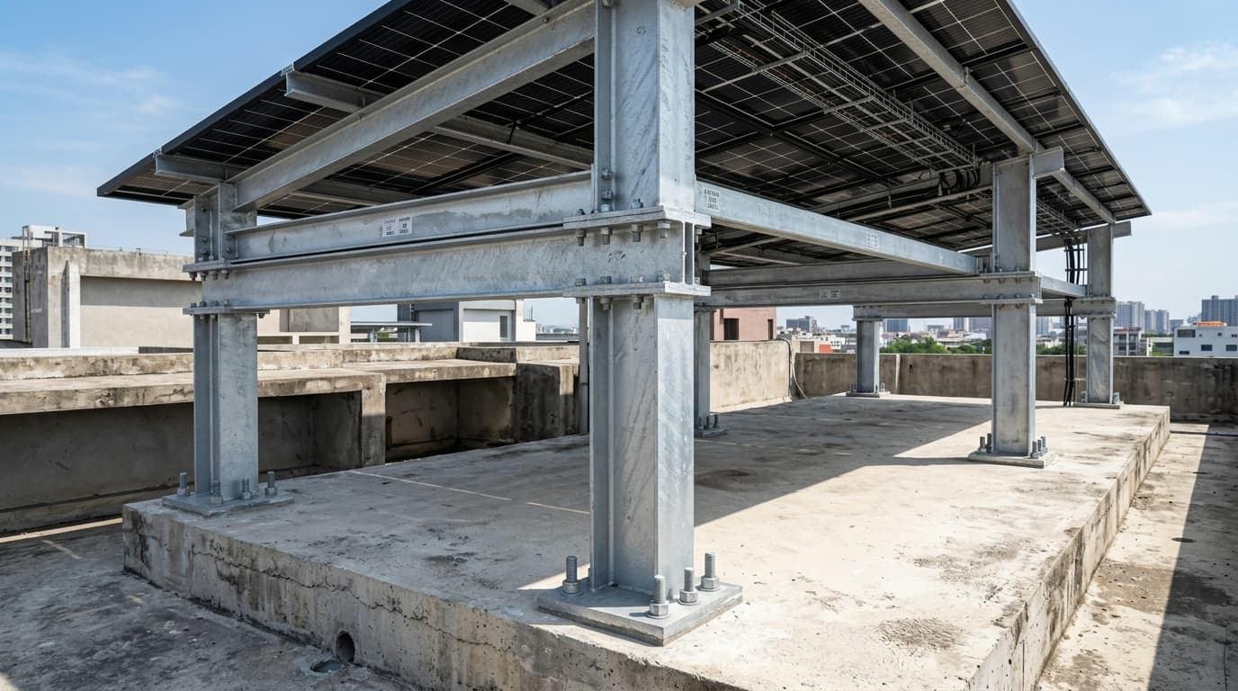 80-Micron Hot Dip Galvanized Elevated Rooftop Solar Structure