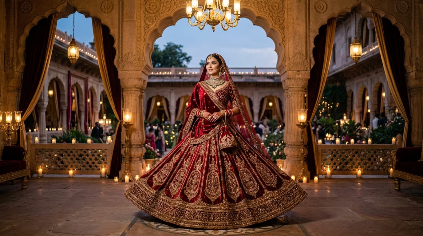 Handcrafted Royal Velvet Bridal Lehengas