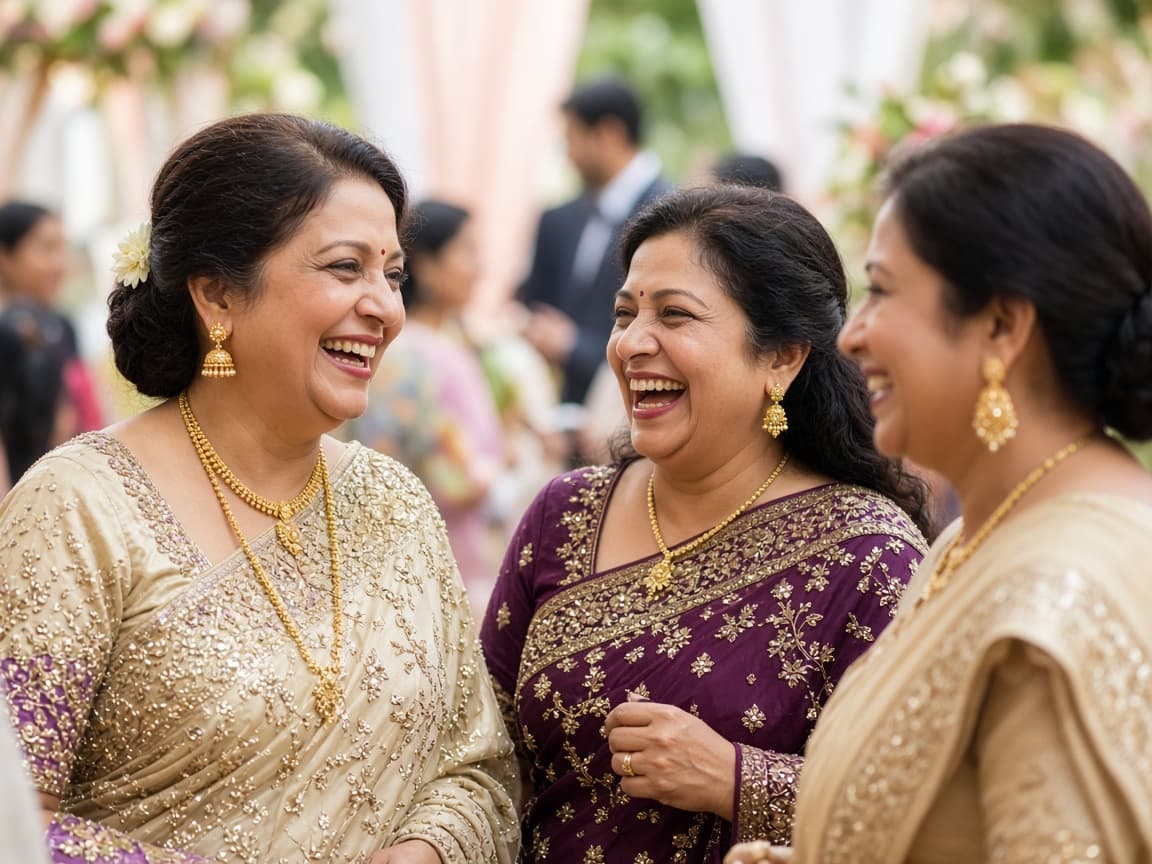 Wedding guests laughing