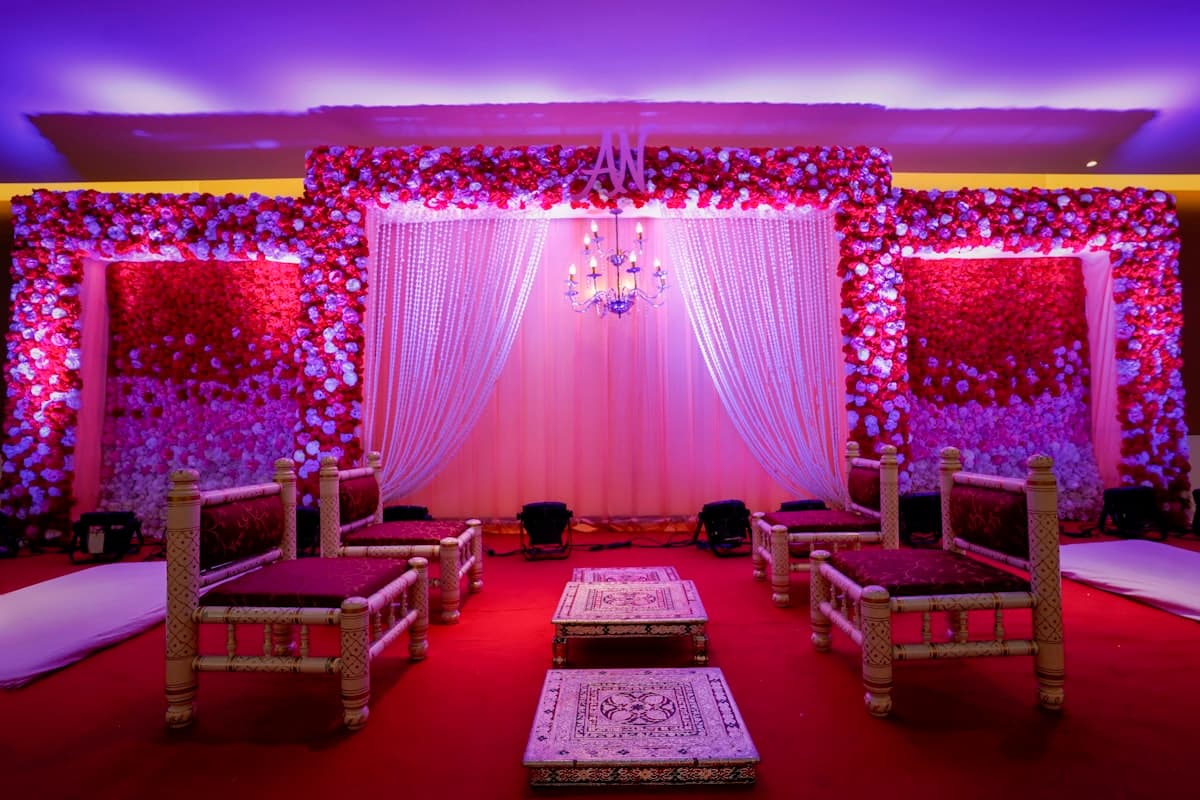 Royal Chowki Stage & Magenta Ambient Decor